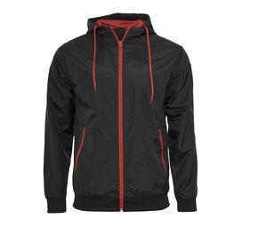 Build Your Brand BY016 - Windbreaker Black / Red